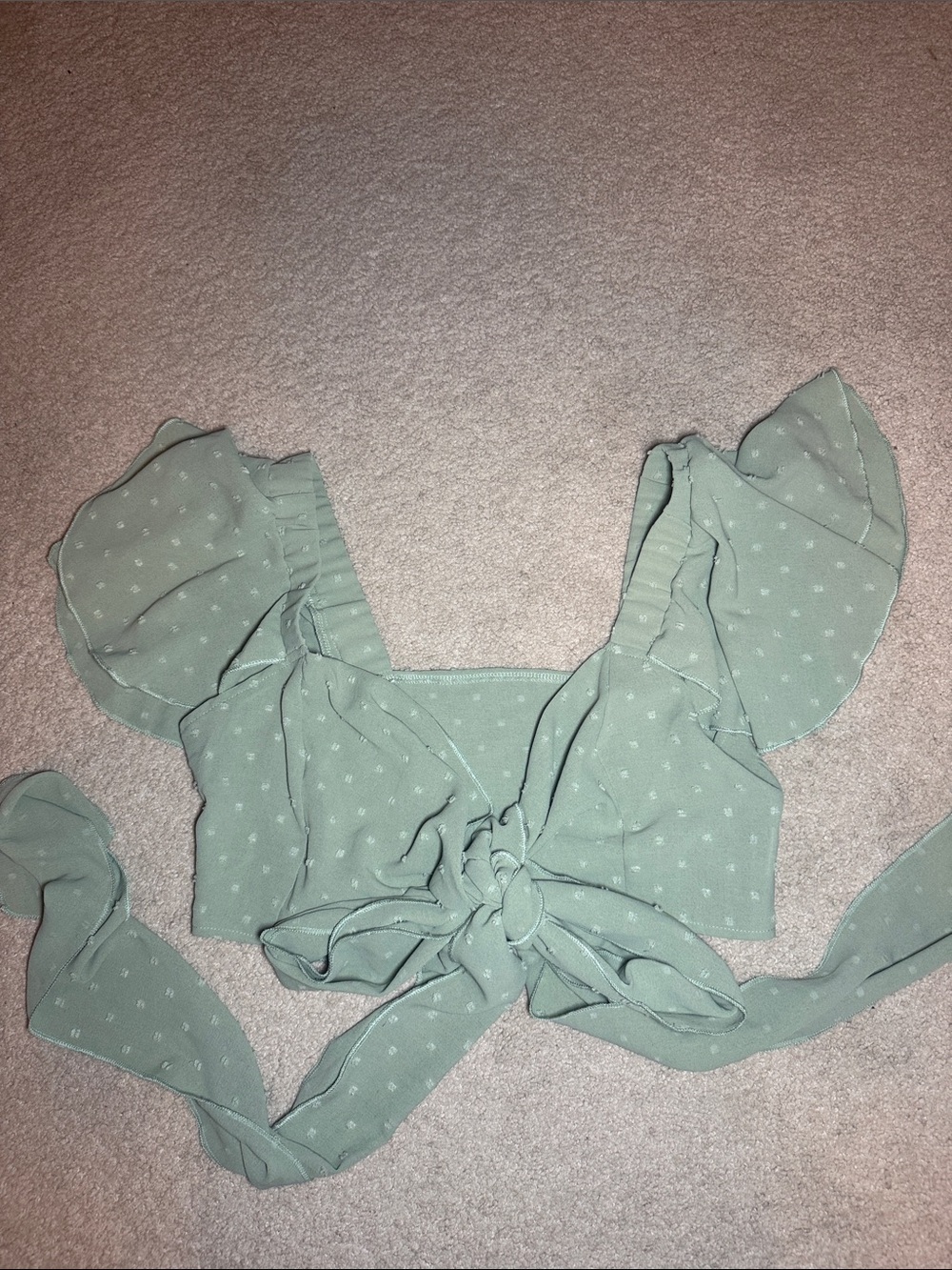SHEIN Sage Green Tie-Front Flutter Sleeve Crop Top